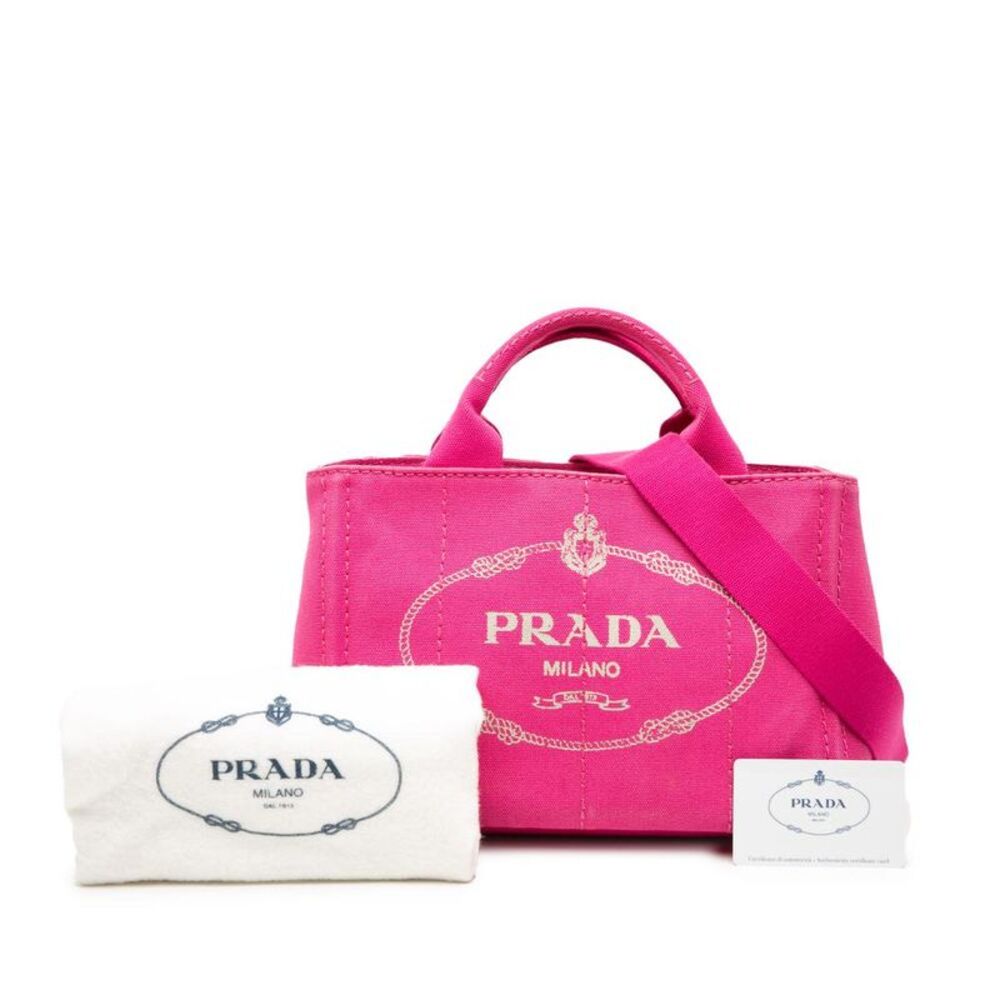 Pre Loved prada Canvas Tote Bag Women Pink Satchel - Picture 7 of 7